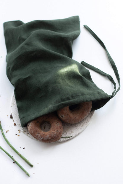Green Linen Bread Bags Set Of 2