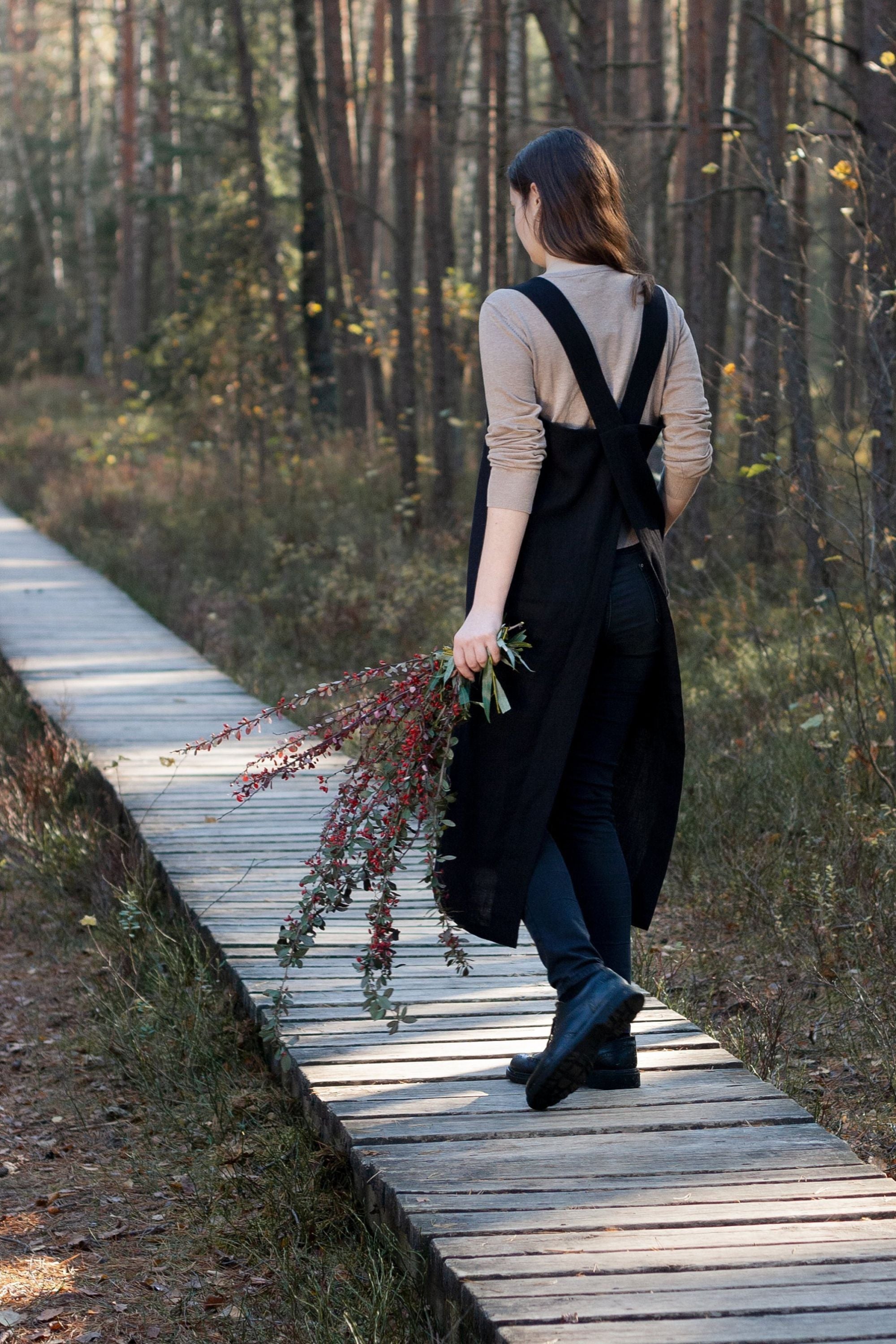 Black Linen Japanese Pinafore