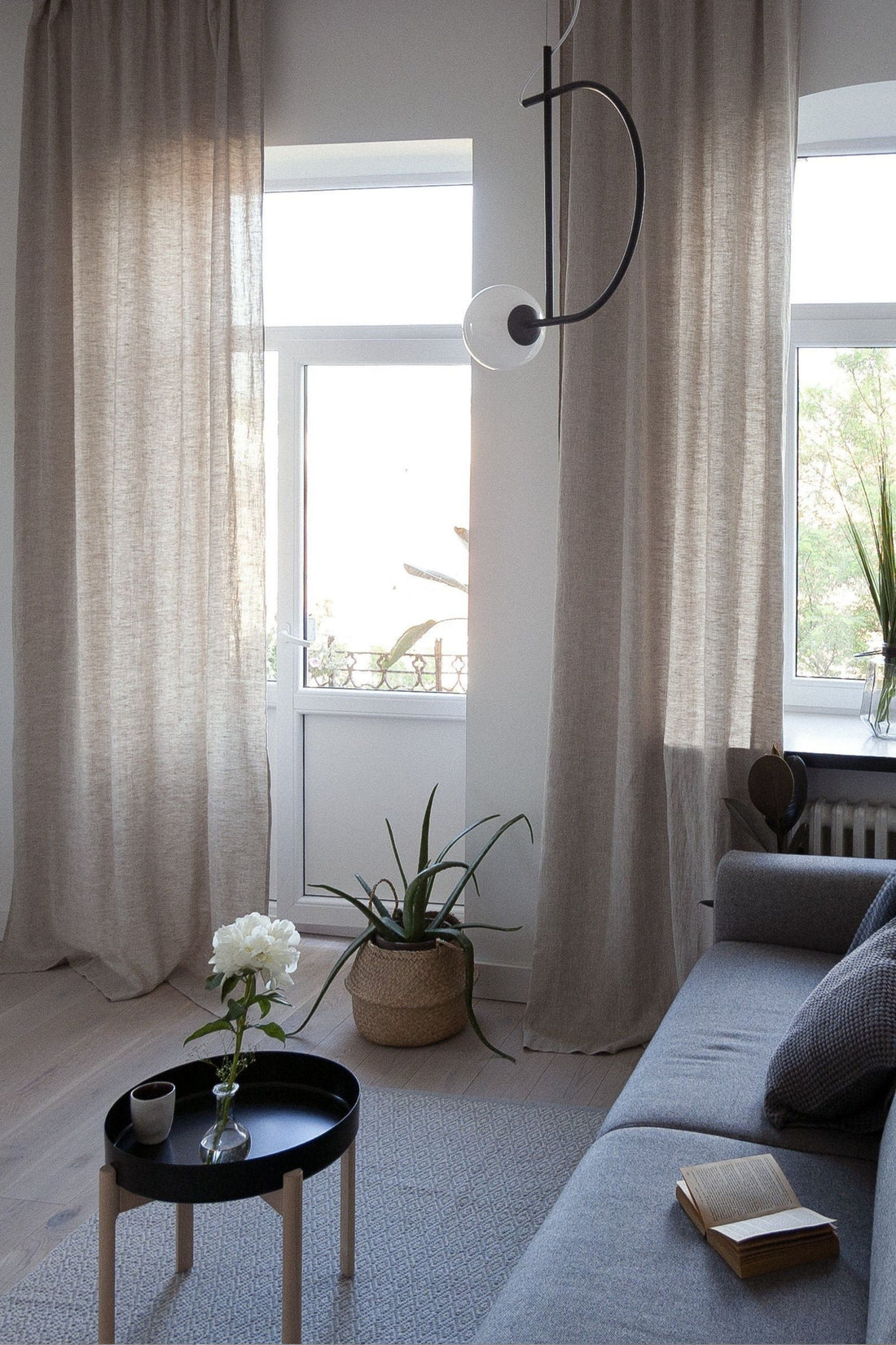 86.6&quot;/220 Cm Width Natural Light Linen Curtains With Tabs