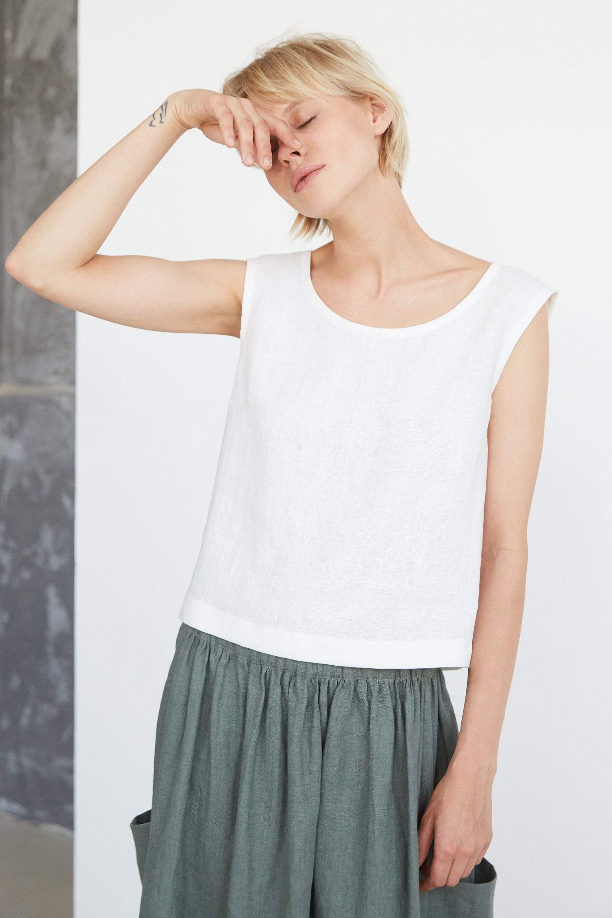 Off White Linen Crop Top