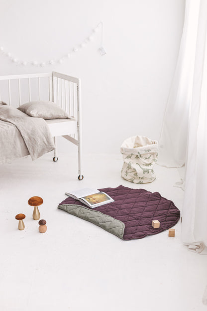 Moss Green Walnut Brown Round Linen Quilted Rug