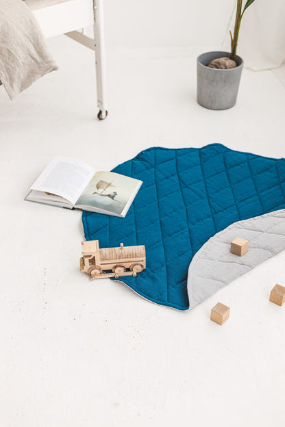 Mustard Natural Light Round Linen Quilted Rug