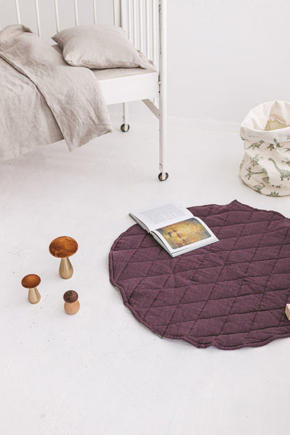Plum Safari Green Round Linen Quilted Rug