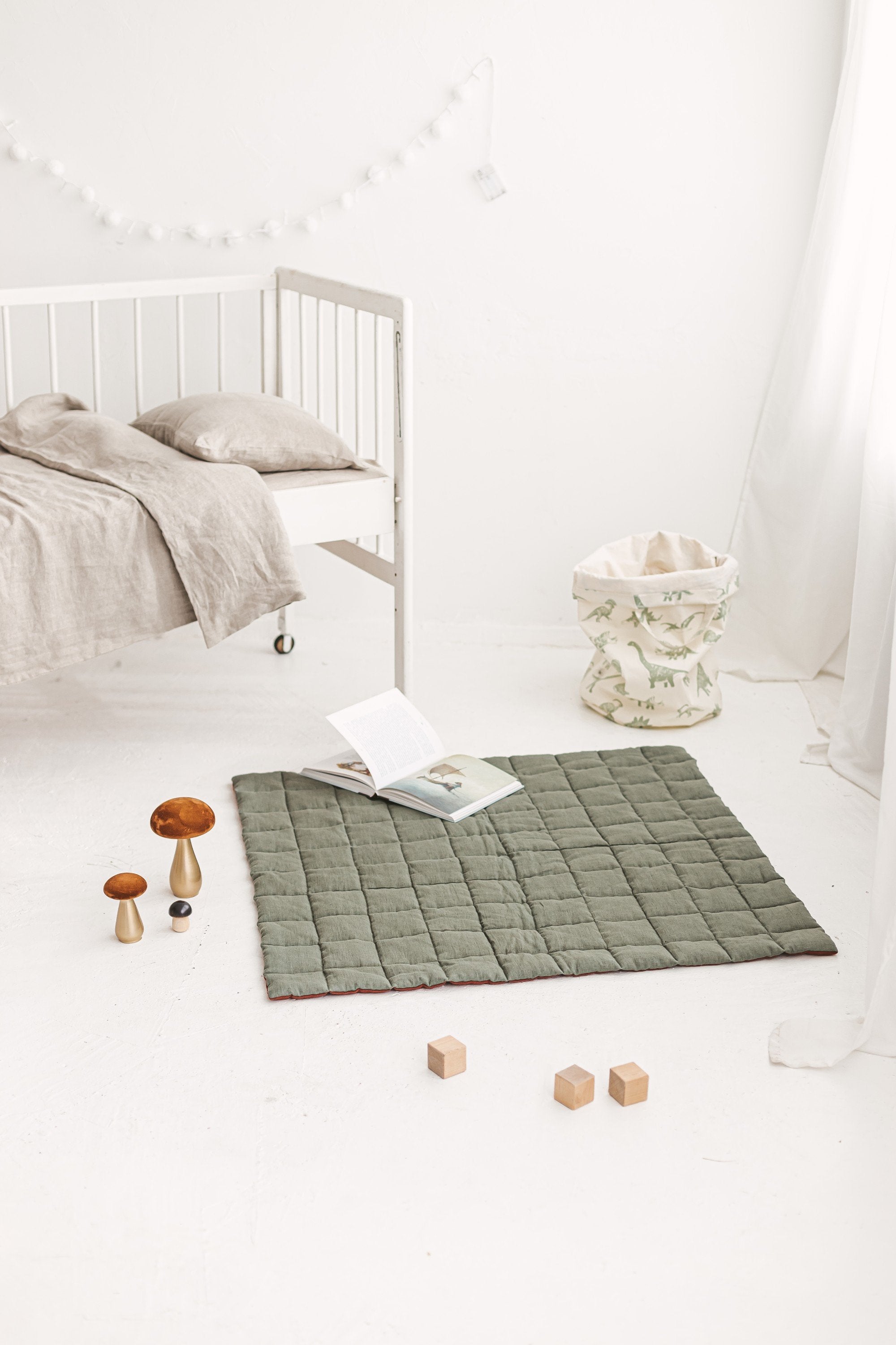 Rusty Safari Green Linen Baby Padded Play Mat