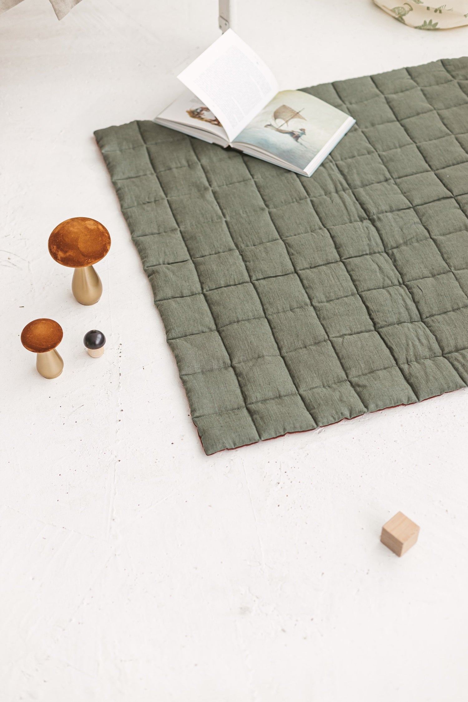 Rusty Safari Green Linen Baby Padded Play Mat